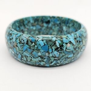 Southwest Style by JTV Genuine Blue Turquoise Chip Bangle Bracelet Big Chunky